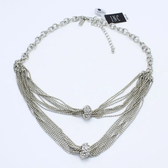 Crystal Rondell Two Row Silver Necklace by INC. NWT 19" - Picture 2 of 3